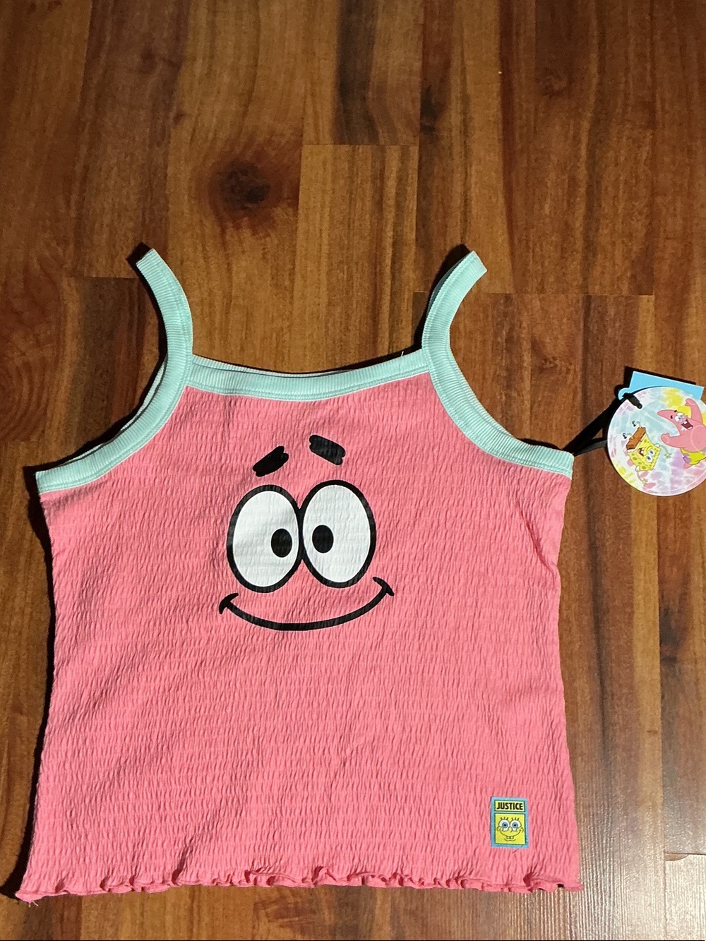 Bob sponge Justice Pink Tank Top with Aqua Trim and Smiley Face nwt sz xl kids
